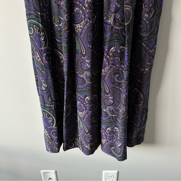 Talbots Vintage Deadstock NWT 90s Purple Pleated Paisley Maxi 100% Silk Skirt 14 - Picture 3 of 15